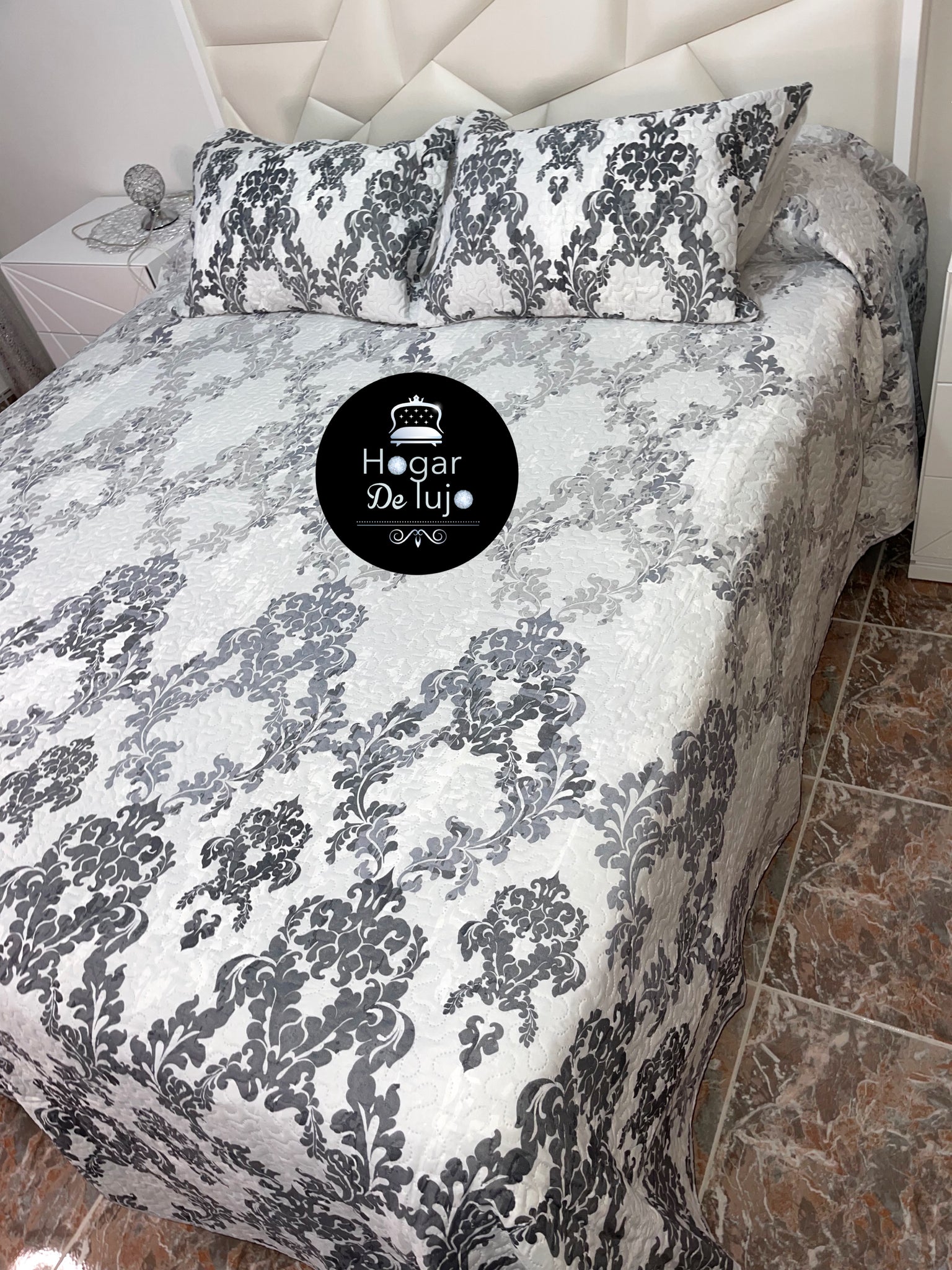 Colcha bouti tolra gris cama 180/2m – hogar de lujo
